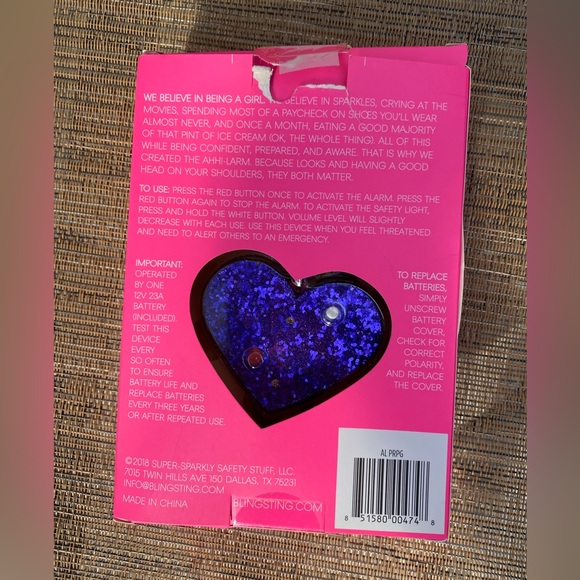 NWT Blingsting Ahh-Larm Purple Glitter Heart 115 Decibel Personal Alarm - Picture 5 of 7